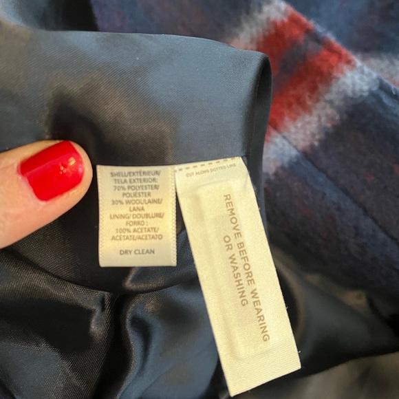 NWT LOFT Blue Plaid Wool/Polyester Coat, Size XL - Picture 6 of 6